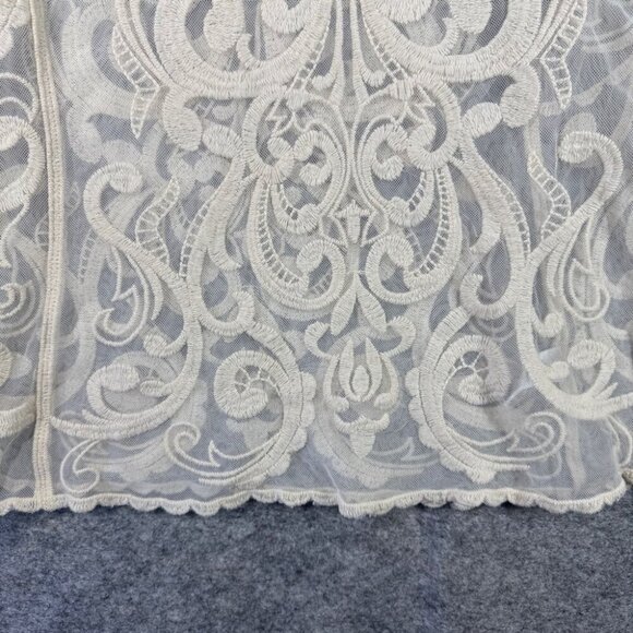 EXPRESS Cream Embroidered Mesh Y2K 2000s Cotton Babydoll Blouse Top Size Medium - Picture 3 of 13